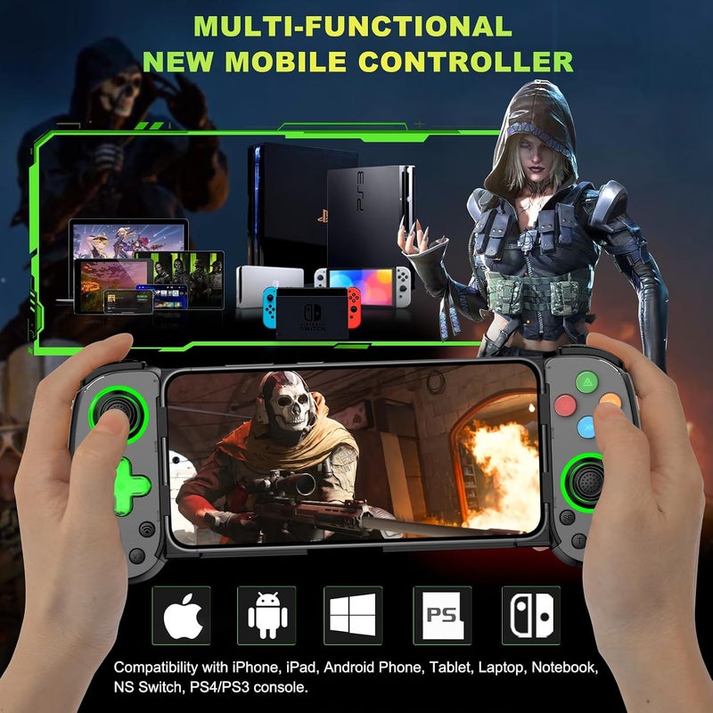 وحدة تحكم ألعاب الهاتف Koiiko لأجهزة iPhone 17/Android/PC/Switch، لتشغيل COD وGenshin، ودعم البث على PS5/Xbox/PC Console، وألعاب السحابة اللاسلكية لعصا التحكم، مع Turbo/6-Axis Gyro/Dual Motor، باللون الأخضر - Image 2