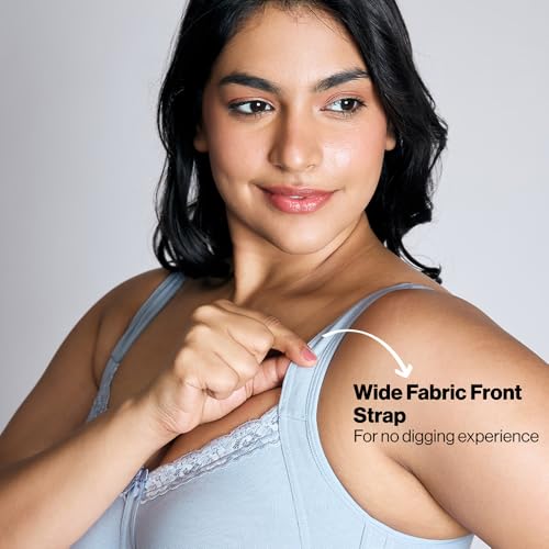 NYKD (NYB190 Cotton Non Padded & Non Wired Everyday Lace Bra for Women | Full Coverage Bra with Super Soft Wide & Thick Straps - Light Blue - Image 5