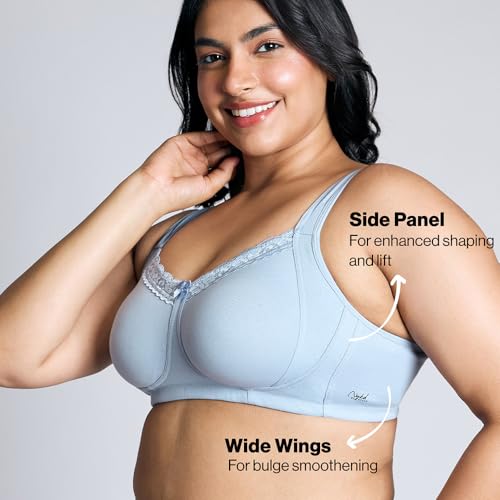 NYKD (NYB190 Cotton Non Padded & Non Wired Everyday Lace Bra for Women | Full Coverage Bra with Super Soft Wide & Thick Straps - Light Blue - Image 3