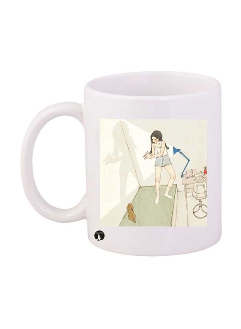 فنجان مطبوع للبنات أبيض/بيج/أخضر بحجم قياسي