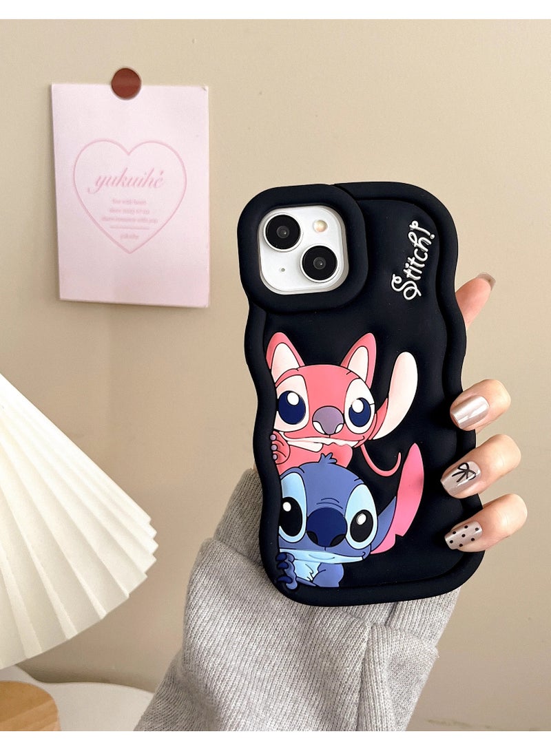 Lilo and Stitch Cartoon 3D Wavy Soft Silicone Phone Case for Iphone 16 Pro Max (Black) - Image 2