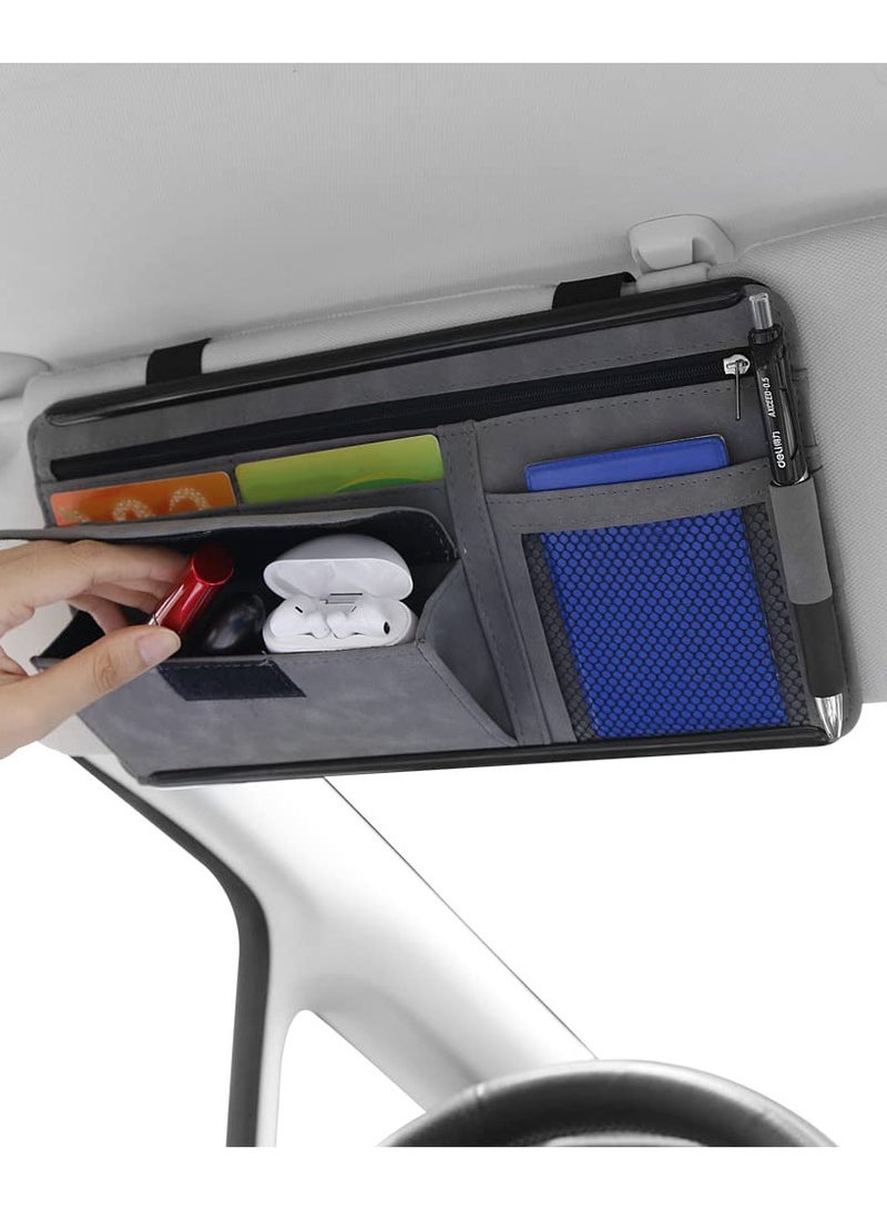 SOLARAE Car Sun Visor Organizer, Auto Interior Accessories Storage Pocket Organizer with Multi-Pocket Net Zipper Pouch Sunglass Holder for Car Truck SUV Case Bag for Card License Registration - Image 2