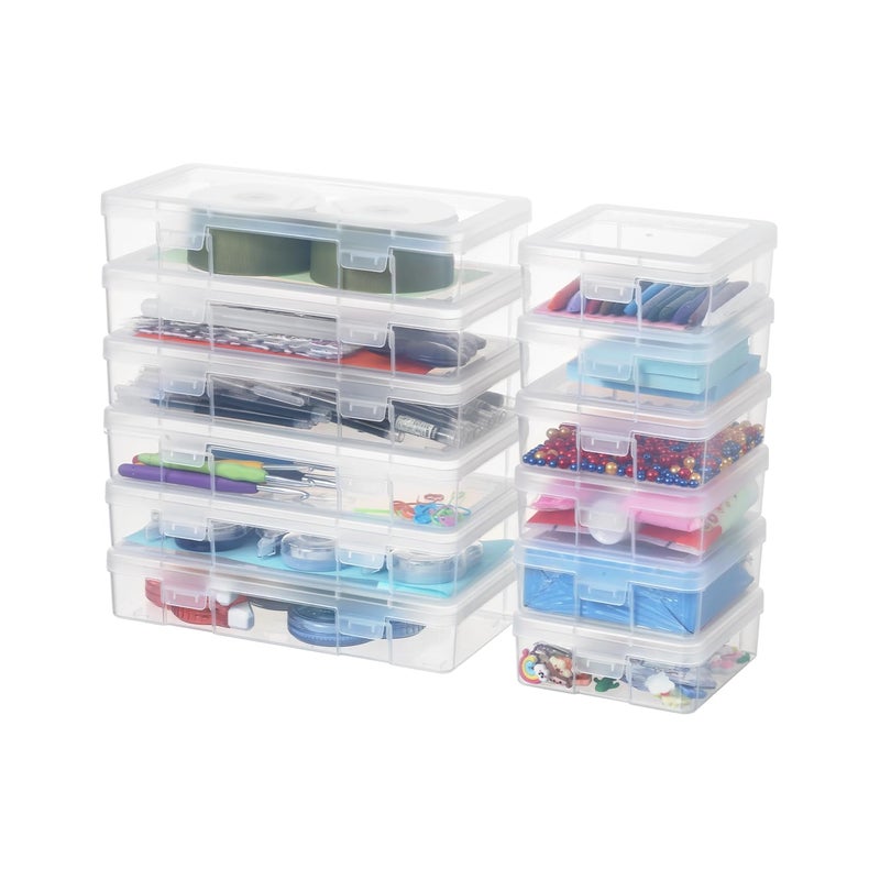 novelinks Plastic Clear Storage Containers for Organizing, Craft Storage Organizers and Stackable Storage Bins with Lids for Pencil Box, Bead, Cookie Cutter, Board Game (6 Pack Small + 6 Pack Medium) - Image 2