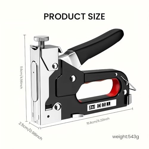 HELIMIX Heavy Duty 3-in-1 Manual Staple Gun with Staples – Adjustable Pressure Setting, Non-Slip Handle, and Quick-View Window – Upholstery, Carpentry, DIY & Woodworking Stapler Tool Kit - Image 5