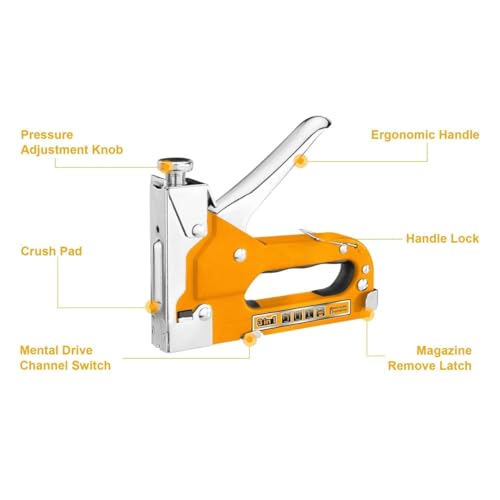 HELIMIX Heavy Duty 3-in-1 Manual Staple Gun with Staples – Adjustable Pressure Setting, Non-Slip Handle, and Quick-View Window – Upholstery, Carpentry, DIY & Woodworking Stapler Tool Kit - Image 3