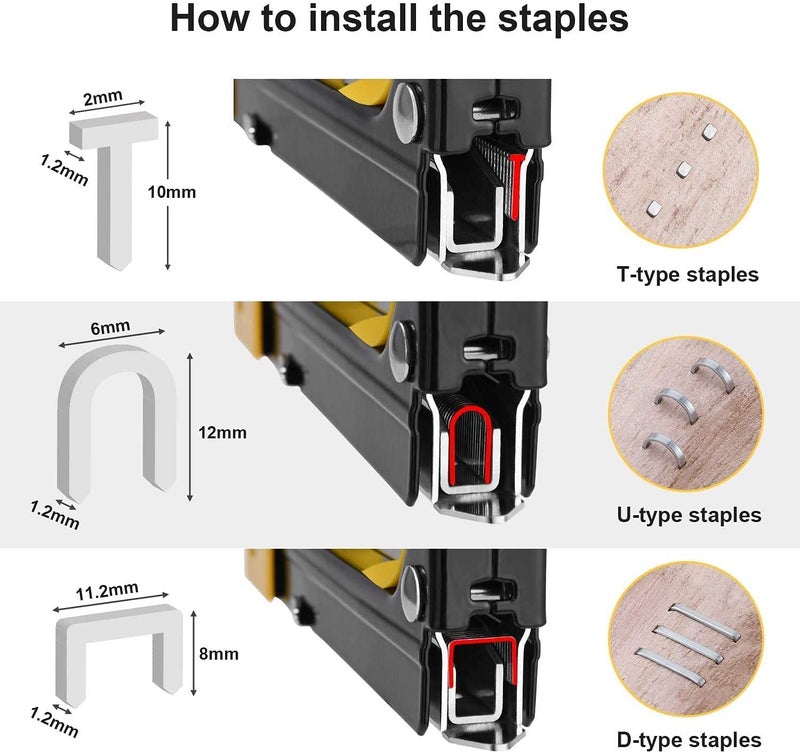 HELIMIX Heavy Duty 3-in-1 Manual Staple Gun with Staples – Adjustable Pressure Setting, Non-Slip Handle, and Quick-View Window – Upholstery, Carpentry, DIY & Woodworking Stapler Tool Kit - Image 4