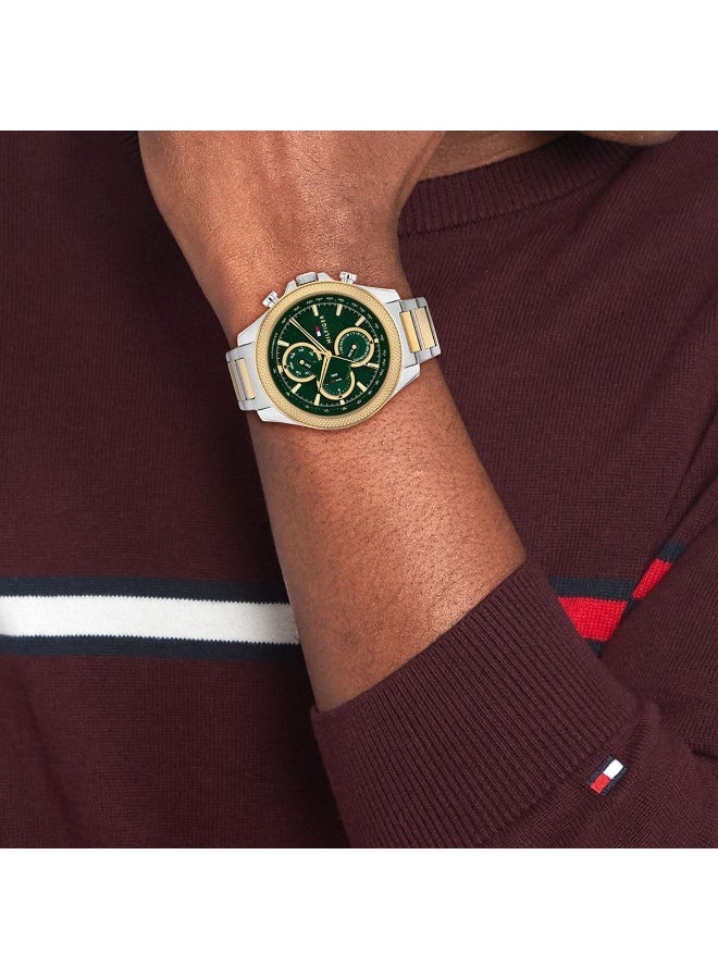 TOMMY HILFIGER Clark Mens Green Dial Two Tone Stainless Steel Watch 1792079 - Image 4