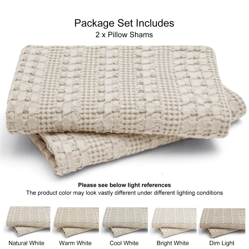 PHF PHF 100% Cotton Waffle Pillowcases Standard Size  2 Pack Soft Breathable Skin-Friendly Pillow Sham  Aesthetic Decorative Waffle Weave Pillow Case Covers  20"" X 26""  No Filling  Oatmeal  - Image 5