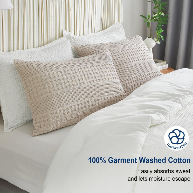 PHF PHF 100% Cotton Waffle Pillowcases Standard Size  2 Pack Soft Breathable Skin-Friendly Pillow Sham  Aesthetic Decorative Waffle Weave Pillow Case Covers  20"" X 26""  No Filling  Oatmeal  - Image 2