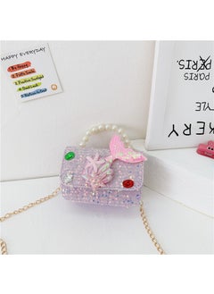 New childrens Chanel style bag fashion Pearl handbag Cartoon Doll shoulder bag girls chain messenger bagStyle one purple Style one purple