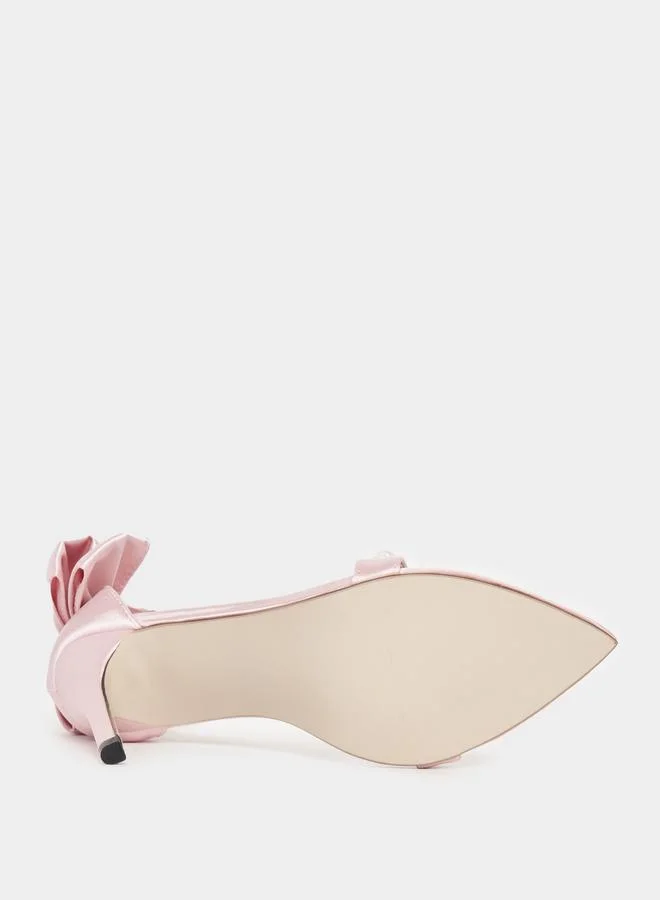 Styli Bow & Pearl Decor Ankle Strap Stiletto Sandals