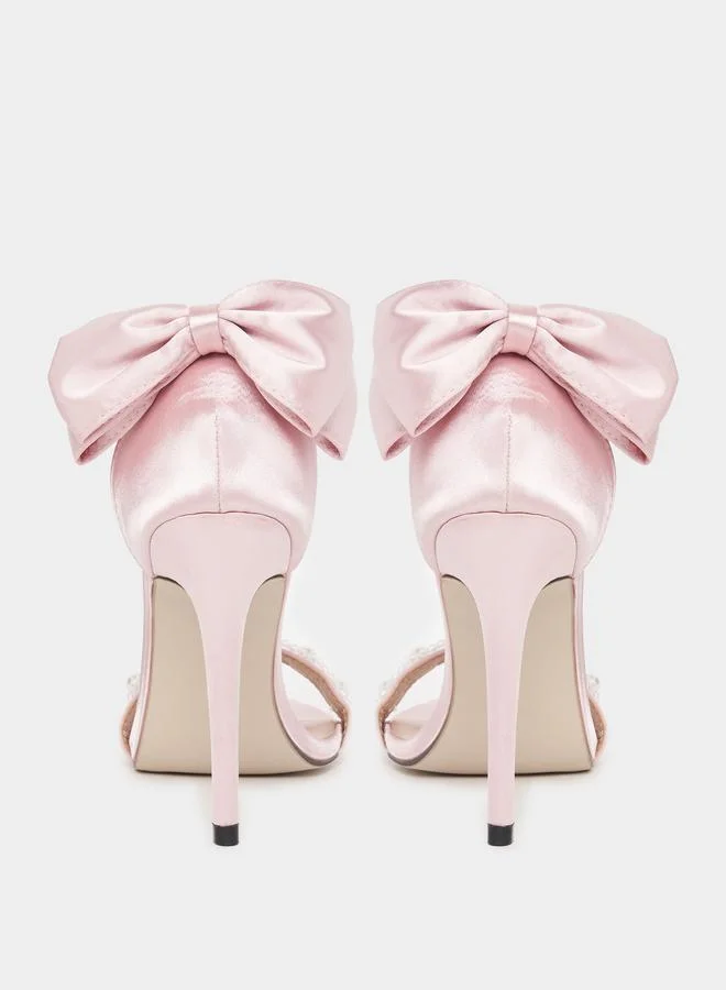 Styli Bow & Pearl Decor Ankle Strap Stiletto Sandals