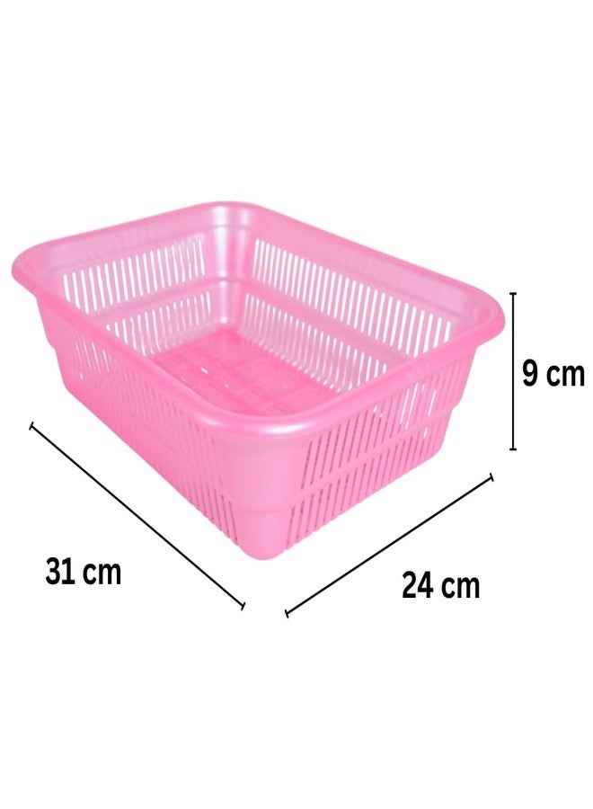 MORVI Simplex-2 Multi-Purpose Plastic Storage Basket|Durable Stackable Organizer Tokri For Home,Kitchen,Bathroom & Office|Ideal For Toys,Clothes,Cosmetics,Stationery|Set Of 2|Pink - Image 2
