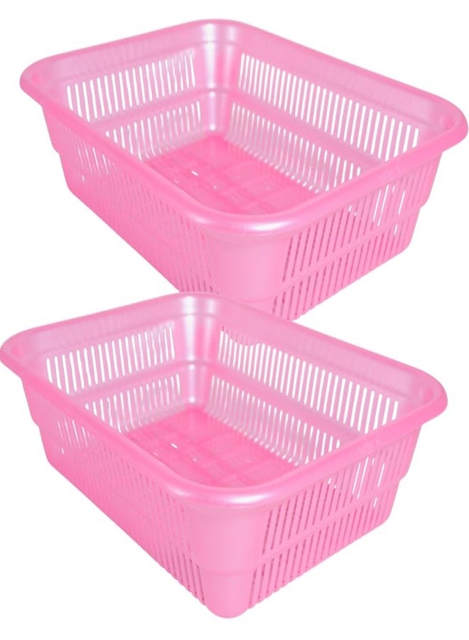 MORVI Simplex-2 Multi-Purpose Plastic Storage Basket|Durable Stackable Organizer Tokri For Home,Kitchen,Bathroom & Office|Ideal For Toys,Clothes,Cosmetics,Stationery|Set Of 2|Pink - Image 1