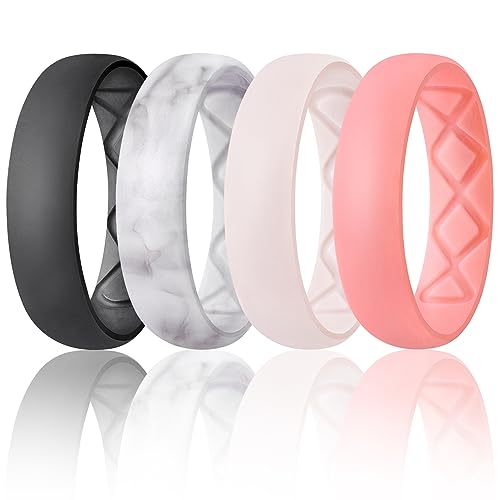 Egnaro Women's Statement Rings, Silicone Wedding Rubber Band with Half Size, Inner Arc Ergonomic Breathable Design, 6mm Wide - 2mm Thick - Image 1