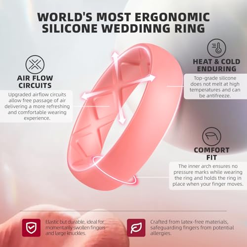 Egnaro Women's Statement Rings, Silicone Wedding Rubber Band with Half Size, Inner Arc Ergonomic Breathable Design, 6mm Wide - 2mm Thick - Image 2