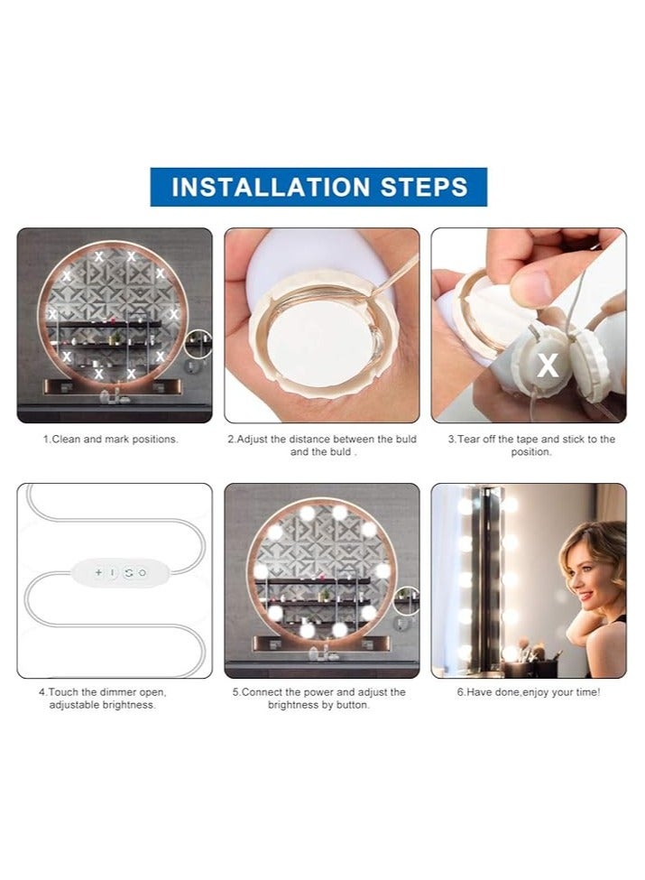 Vanity Mirror Lights,Hollywood Style Led Mirror Lights Kit with 10 Dimmable Bulbs,USB Cable Vanity Lights for Mirror with 3 Color Modes & 10 Adjustable Brightness (Mirror & USB Charger Not Include)  - Image 3