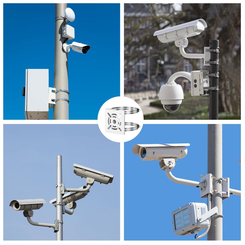 Universal Vertical Pole Mount Bracket for Security Cameras, CCTV, LED Wall and Stage Lights, Solar Panels - Solid Metal Pole Mount Holder with Dual Loop Clamps, Weather Resistant, White - Image 5