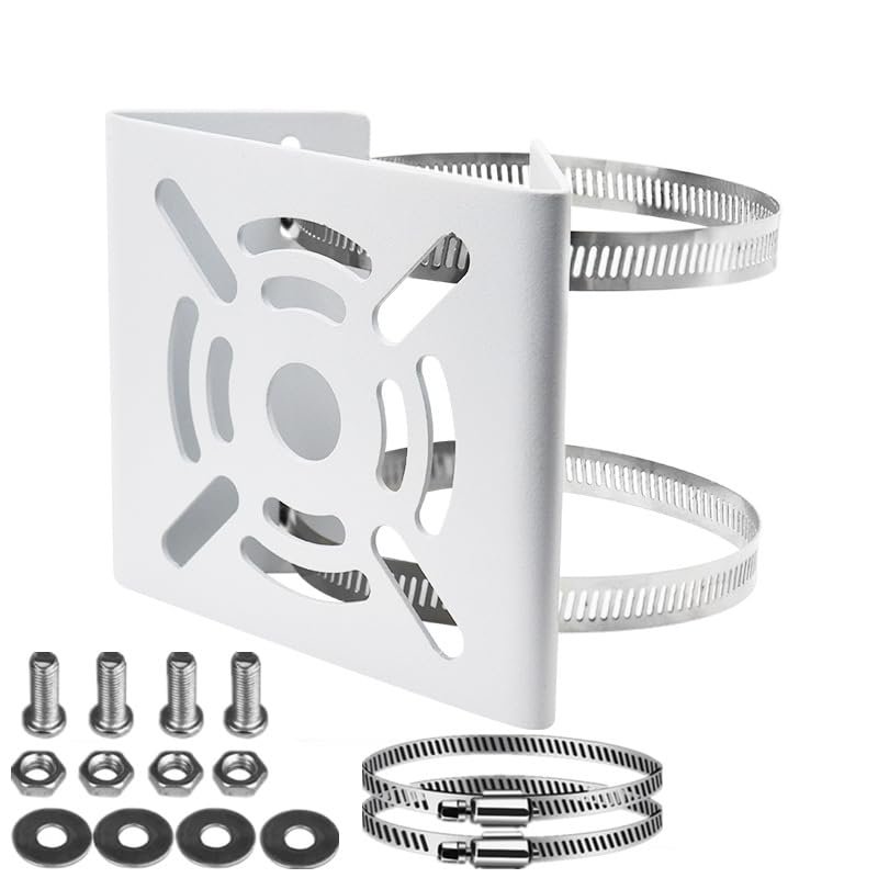 Universal Vertical Pole Mount Bracket for Security Cameras, CCTV, LED Wall and Stage Lights, Solar Panels - Solid Metal Pole Mount Holder with Dual Loop Clamps, Weather Resistant, White - Image 1