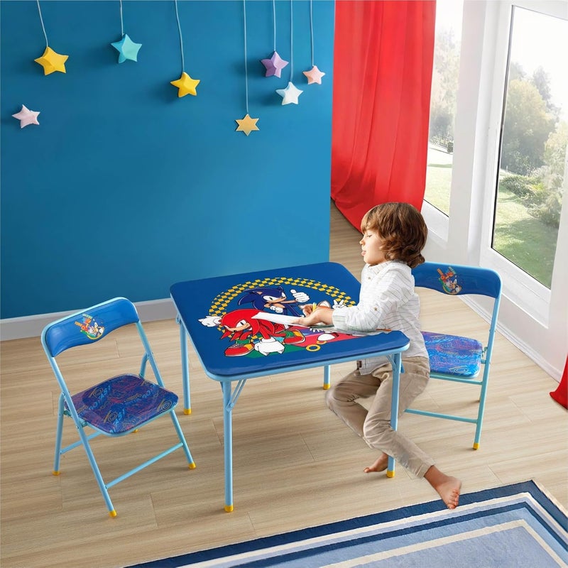 Idea Nuova Sega Sonic The Hedgehog Kids Table and Chair Set, 3-Piece Square Table with 2 Folding Chairs for Playroom & Activities - Image 2