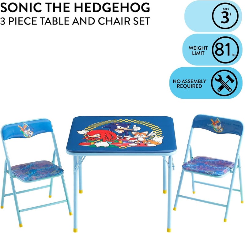 Idea Nuova Sega Sonic The Hedgehog Kids Table and Chair Set, 3-Piece Square Table with 2 Folding Chairs for Playroom & Activities - Image 3