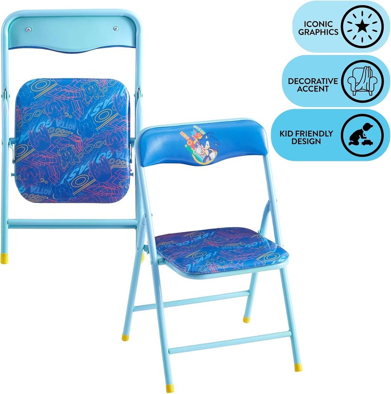 Idea Nuova Sega Sonic The Hedgehog Kids Table and Chair Set, 3-Piece Square Table with 2 Folding Chairs for Playroom & Activities - Image 4