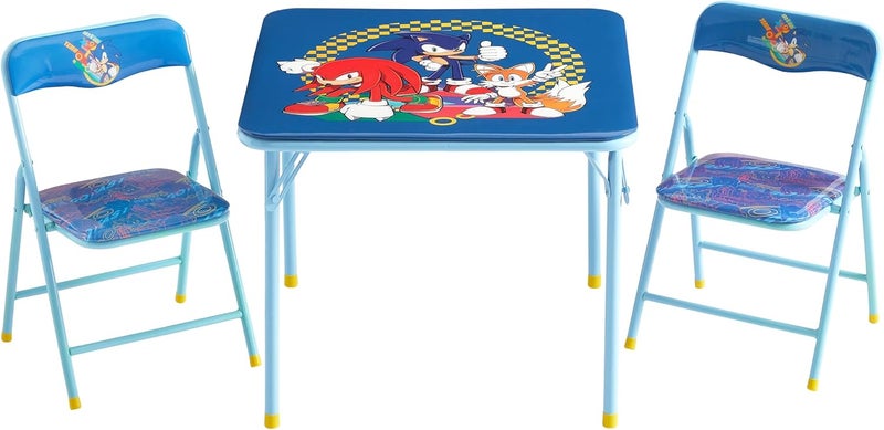 Idea Nuova Sega Sonic The Hedgehog Kids Table and Chair Set, 3-Piece Square Table with 2 Folding Chairs for Playroom & Activities - Image 1