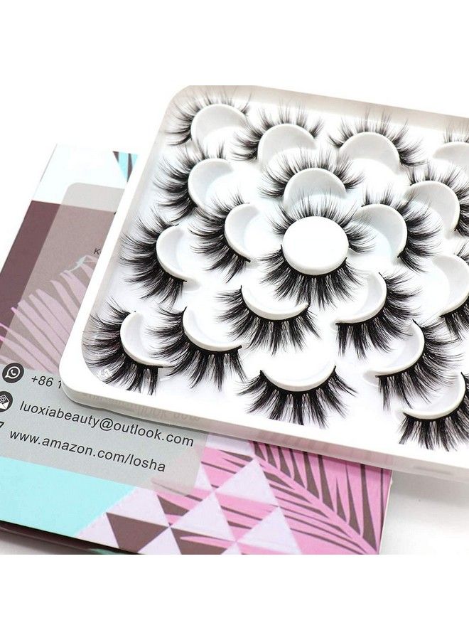 Losha False Eyelashes 10 Pairs Value Pack Faux Mink Lashes Handmade Dramatic Long Thick Soft Reusable 3D Volume Fake Eyelashes (Glam) - Image 5