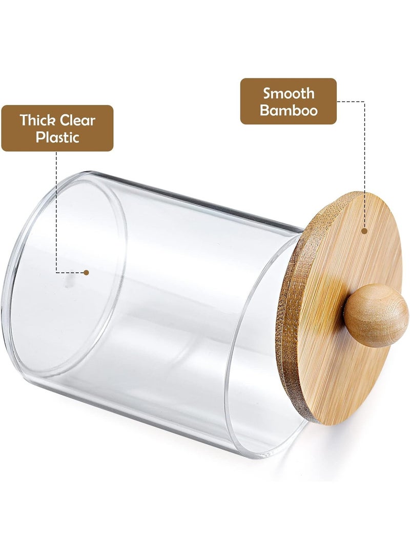 4 Pack Qtip Holder Dispenser with Bamboo Lids - 10 oz Clear Plastic Apothecary Jar Containers for Vanity Makeup Organizer Storage - Bathroom Accessories Set for Cotton Swab, Ball, Pads, Floss - Image 5