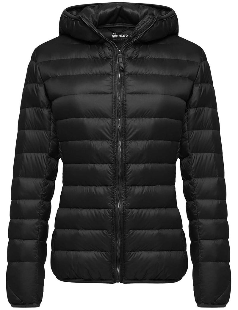 wantdo Women's Hooded Packable Ultra Light Weight Short Down Jacket Black Large - Image 1