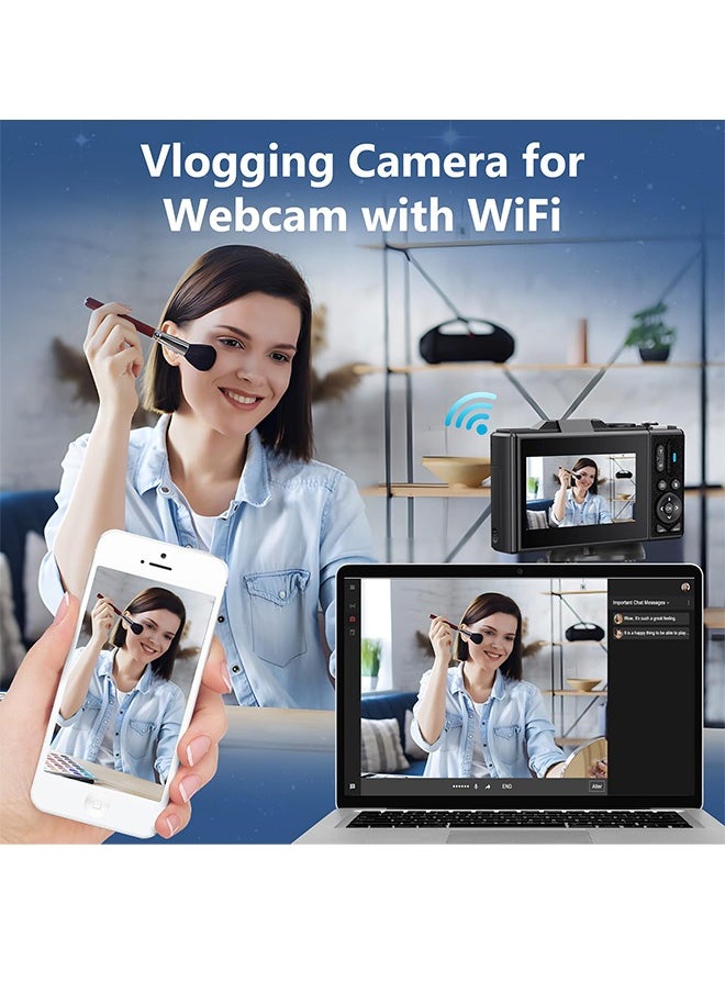 Generic 5K Digital Camera for Photography, 75MP Vlogging Camera for YouTube with 3" 180° Flip Screen, 18X Digital Zoom Point and Shoot Camera with 64GB Micro SD Card and 2 Batteries for Beginner (Black)  - Image 4