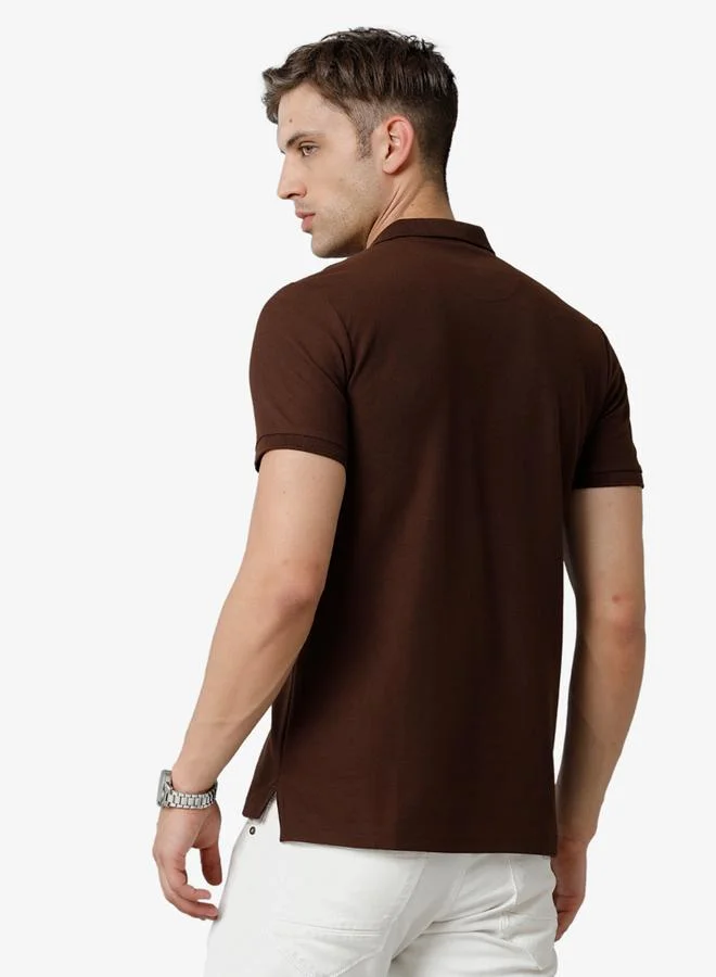 FERVORO Men Brown Plain Cotton Polo