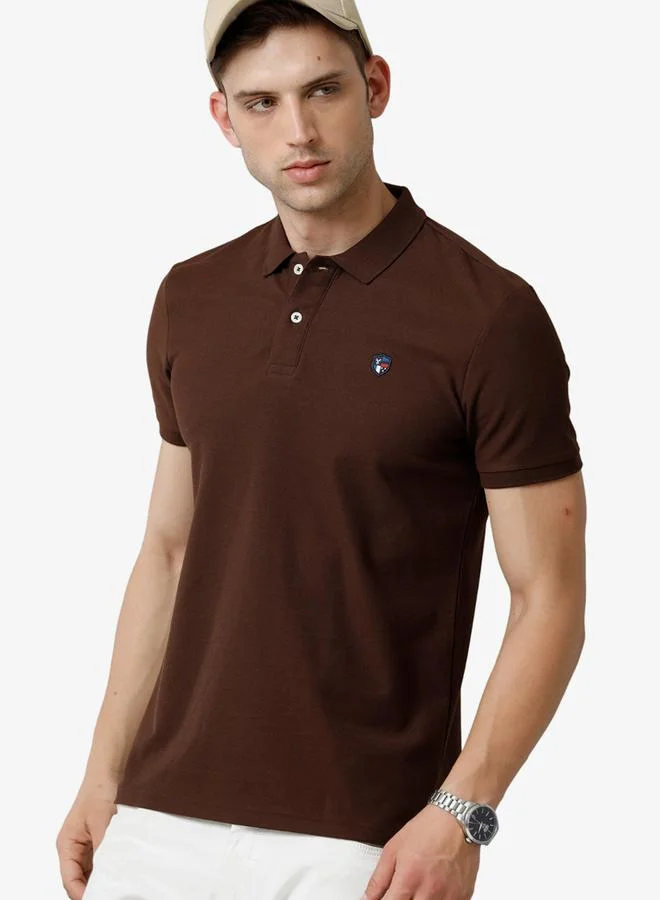 FERVORO Men Brown Plain Cotton Polo