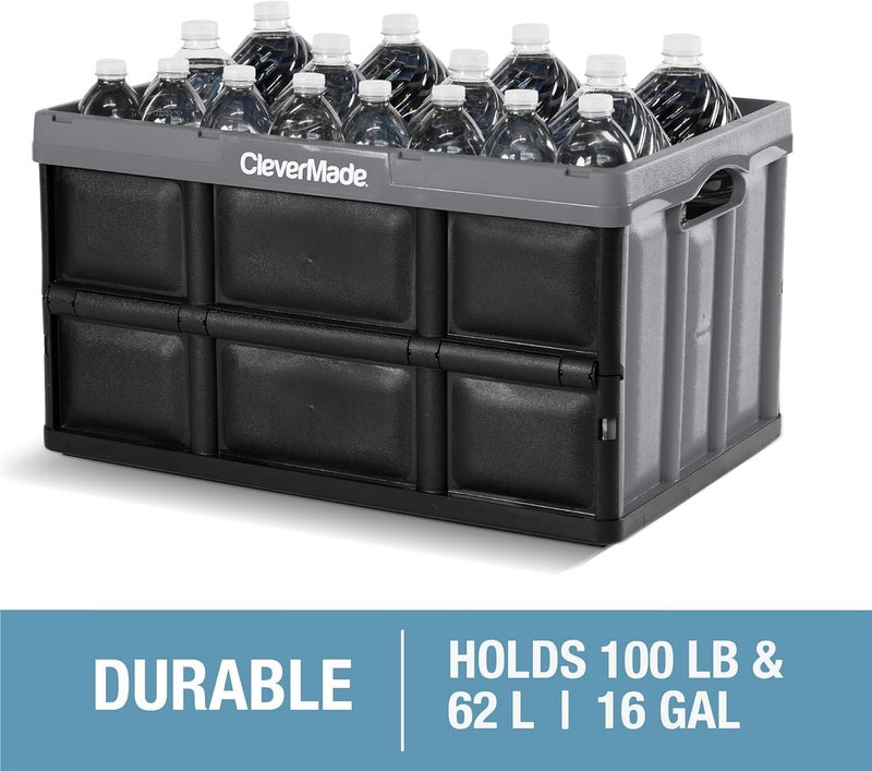 CleverMade Collapsible Storage Bins - Ocean 3 Pack 62L / 16 Gal holds 100 lbs - Stackable Containers Heavy Duty Capacity Crates-Space-Saving - Image 5