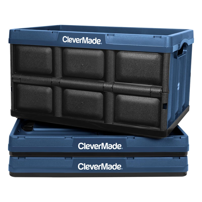 CleverMade Collapsible Storage Bins - Ocean 3 Pack 62L / 16 Gal holds 100 lbs - Stackable Containers Heavy Duty Capacity Crates-Space-Saving - Image 1