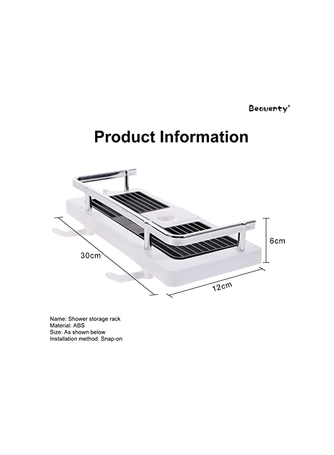Raxoom No Drilling Lifting Rod Shower Head Holder，Shower Caddy Shelf for Slide Bar，Shower Rack For Shower Rod，Adjustable Shower Caddy with Stainless Steel Guardrail and Hanging Hooks (Style 1) - Image 3