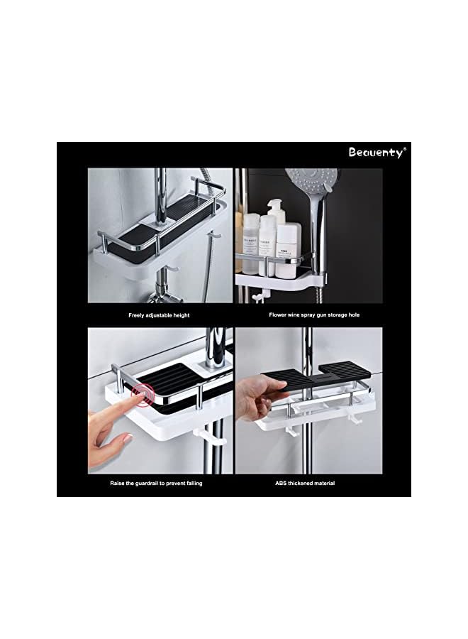Raxoom No Drilling Lifting Rod Shower Head Holder，Shower Caddy Shelf for Slide Bar，Shower Rack For Shower Rod，Adjustable Shower Caddy with Stainless Steel Guardrail and Hanging Hooks (Style 1) - Image 5
