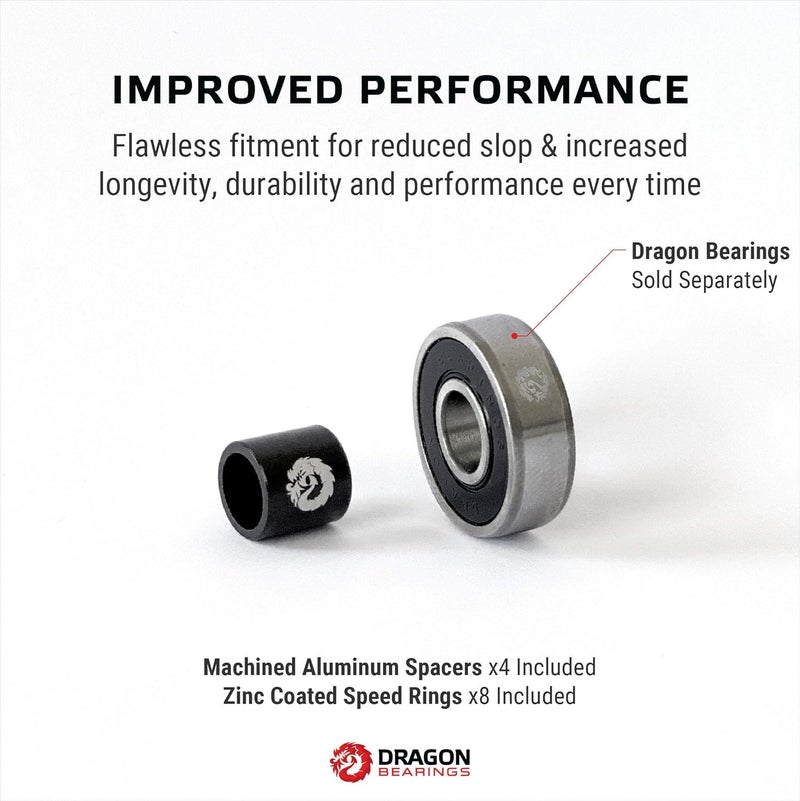 fireball Dragon Precision Aluminum Spacers and Speed Rings Set for Skateboards and Longboards - 4X Skateboard Spacers 8X Skateboard Washers - Image 2