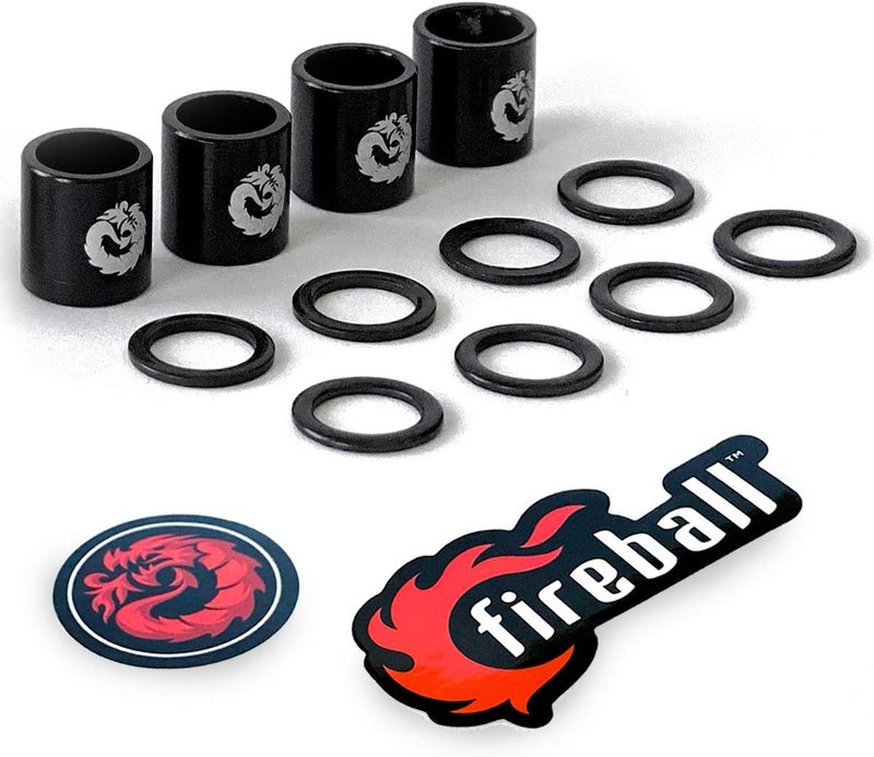 fireball Dragon Precision Aluminum Spacers and Speed Rings Set for Skateboards and Longboards - 4X Skateboard Spacers 8X Skateboard Washers - Image 1