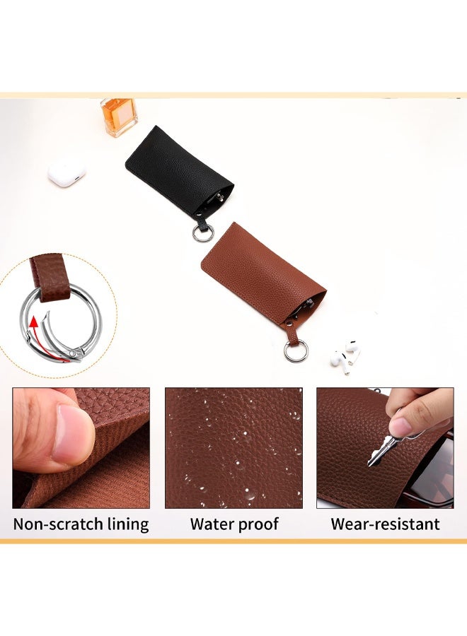 2 Pack Portable Glasses Case With Clip Hook, Soft Leather Eyeglass Case Bag, Slim Sunglasses Pouch - Image 3