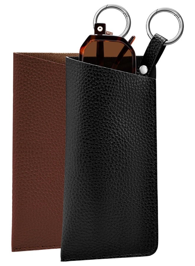 2 Pack Portable Glasses Case With Clip Hook, Soft Leather Eyeglass Case Bag, Slim Sunglasses Pouch - Image 1