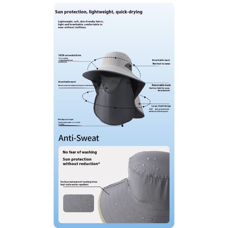 Outdoor Removable Neck Curtain Sunscreen Cap UPF50 + UV Protective Brim, Unisex Fishing Sun Hat, Army green - Image 4