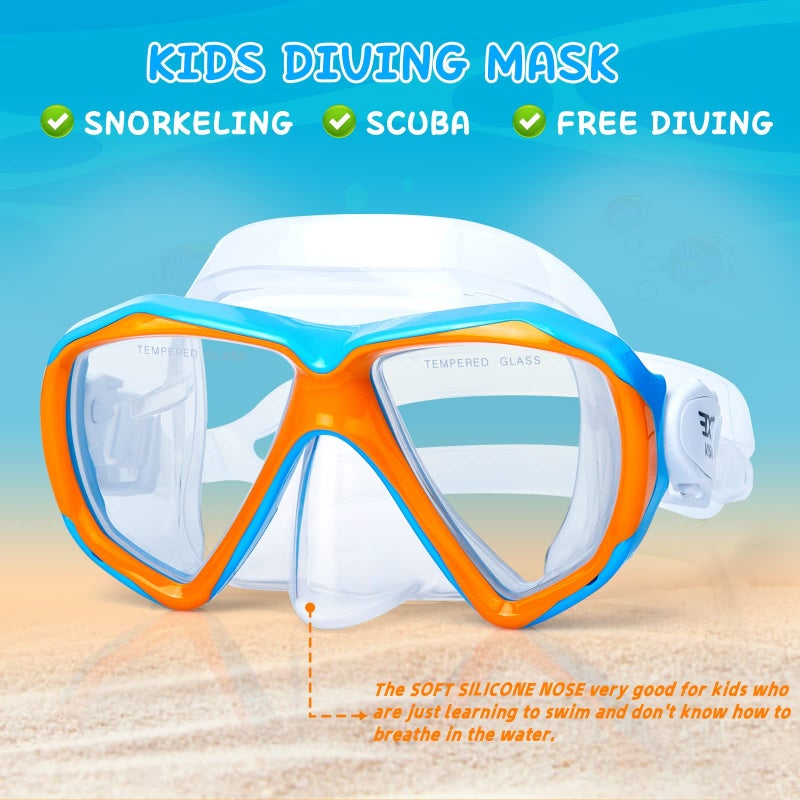 EXP VISION Kids Snorkel Diving Mask 180° Anti-Fog Child Swim Mask, Tempered Glass Swim Goggles with Nose Cover Anti-Leak Swim Goggles for Swimming Diving Snorkeling for 4-14 Boys Girls Youth (Orange) - Image 5