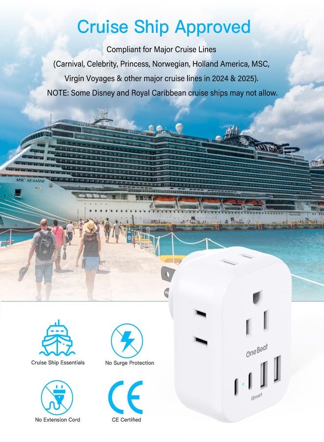 One Beat Travel Cruise Ship Essentials, Multi Plug Wall Outlet Extender with 4 Outlets 4 USB (2 USB-C), Cruise Approved Power Strip Non Surge Protector, Plug Adapter, Travel Cruise Must Have Accessories - Image 5