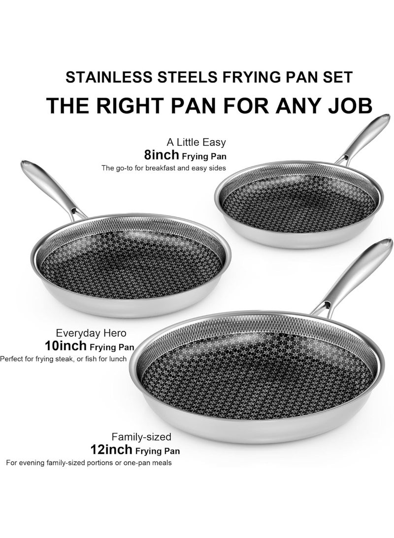 Non Stick Frying Pans, 8/10/12 Inch Hybrid Tri-Ply Stainless Steel Frying Pans Nonstick Cooking Pan, Induction Cookware Non Toxic Large Skillet Chef Pan, Dishwasher and Oven Safe, Suitable for All Stove - Image 2