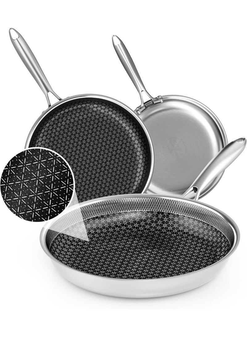 Non Stick Frying Pans, 8/10/12 Inch Hybrid Tri-Ply Stainless Steel Frying Pans Nonstick Cooking Pan, Induction Cookware Non Toxic Large Skillet Chef Pan, Dishwasher and Oven Safe, Suitable for All Stove - Image 1