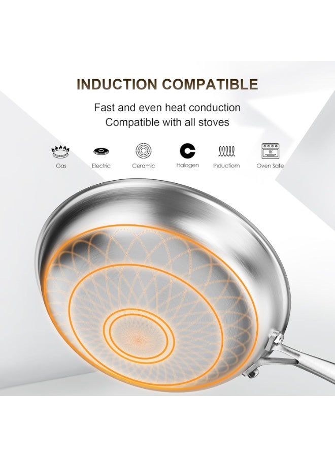 Non Stick Frying Pans, 8/10/12 Inch Hybrid Tri-Ply Stainless Steel Frying Pans Nonstick Cooking Pan, Induction Cookware Non Toxic Large Skillet Chef Pan, Dishwasher and Oven Safe, Suitable for All Stove - Image 5