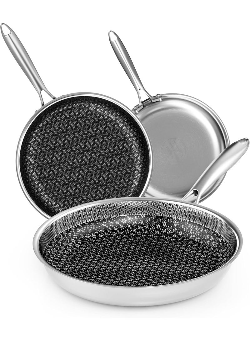 Caannasweis أواني القلي غير اللاصقة، 8/10/12 بوصة (20 سم 26 سم 30 سم) أواني قلي هجين ثلاثية الطبقة من الفولاذ المقاوم للصدأ، وعاء طهي غير لاصق، أواني طهي حثية، وعاء كبير آمن وغير سام، مناسب لغسالة الصحون و الفرن، مناسب لجميع أنواع المواقد - Image 1