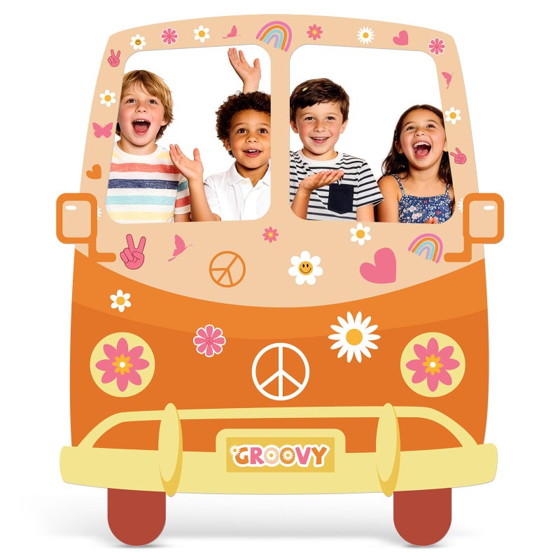 APUDWN Hippie Bus Cardboard Cutout, Large 39.76 x 47.24 in Groovy Party Decoration, Retro 60s 70s Hippie Selfie Frame Photo Booth Prop, Daisy Van Life-Size Backdrop for Groovy Hippie Boho Party Favor - Image 1