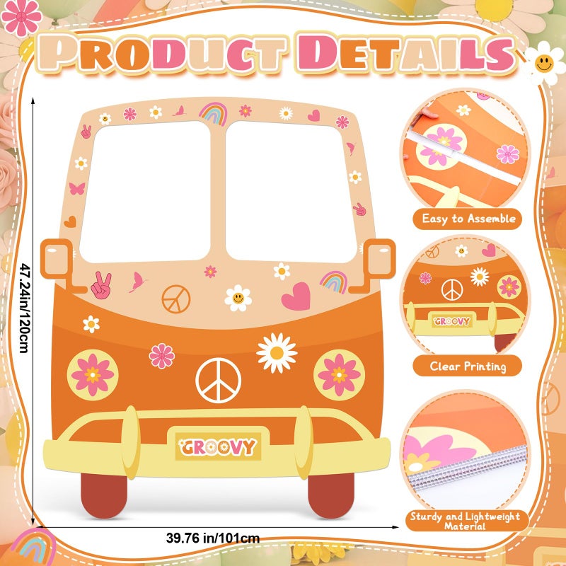 APUDWN Hippie Bus Cardboard Cutout, Large 39.76 x 47.24 in Groovy Party Decoration, Retro 60s 70s Hippie Selfie Frame Photo Booth Prop, Daisy Van Life-Size Backdrop for Groovy Hippie Boho Party Favor - Image 3